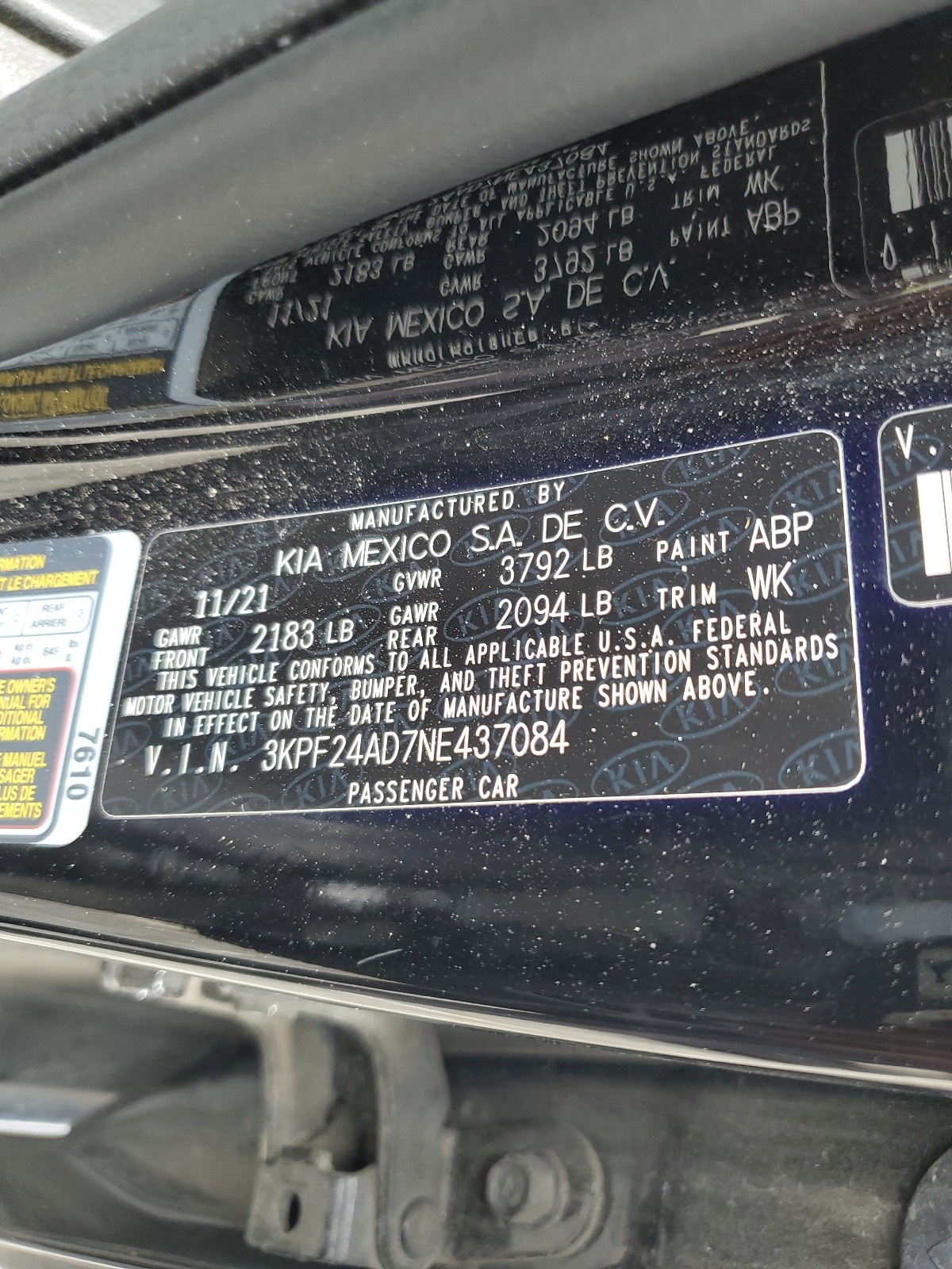 3KPF24AD7NE437084 2022 Kia Forte Fe