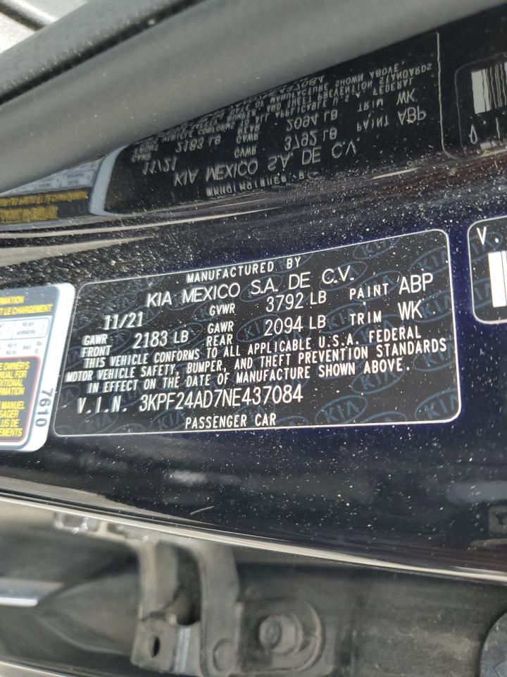 2022 Kia Forte Fe VIN: 3KPF24AD7NE437084 Lot: 63677394