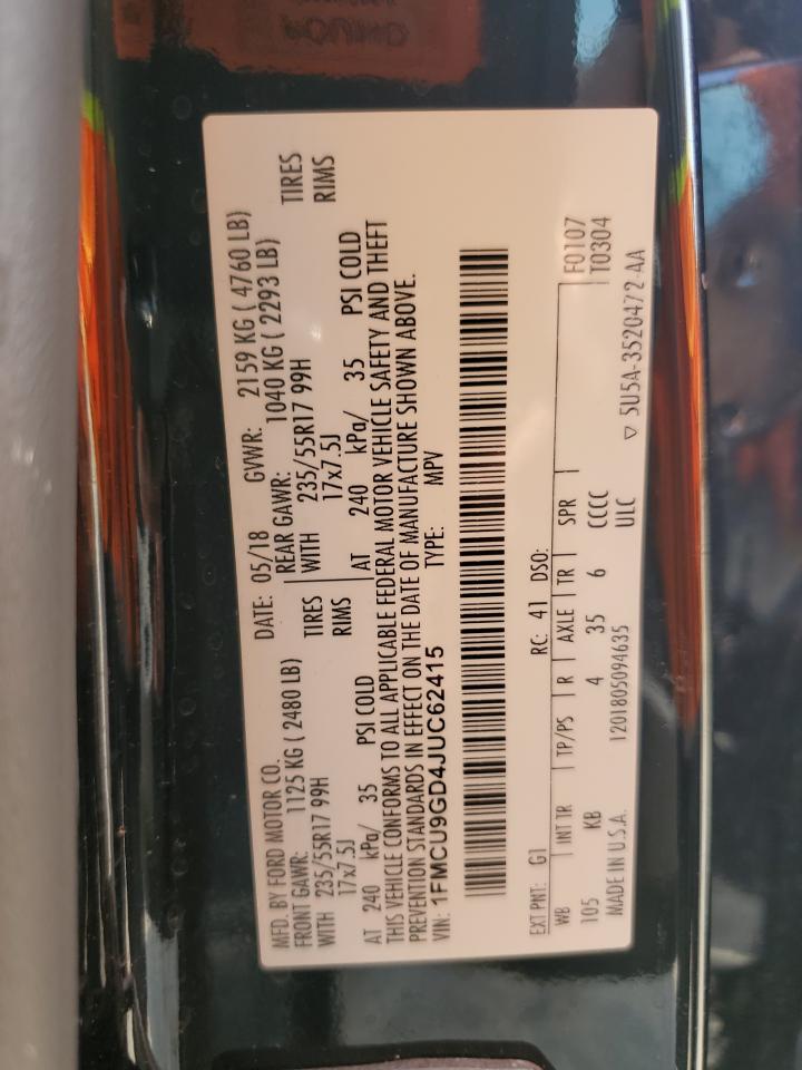 2018 Ford Escape Se VIN: 1FMCU9GD4JUC62415 Lot: 61757124