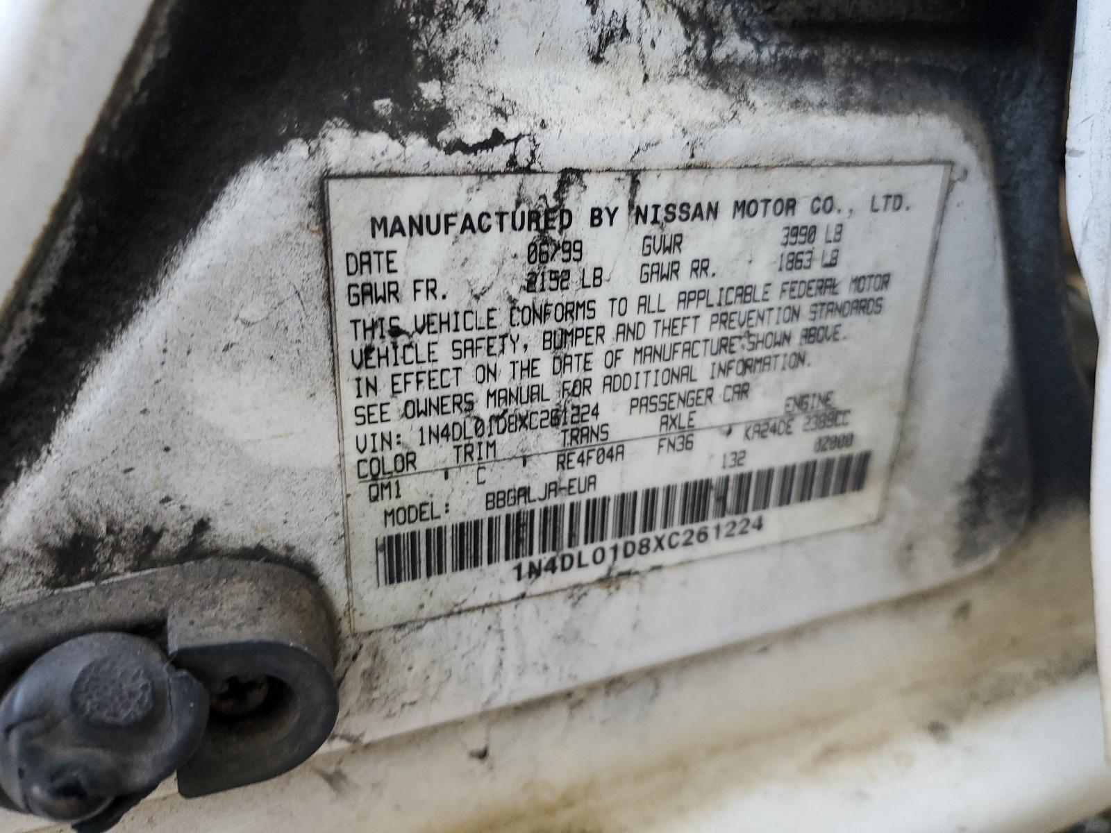 1N4DL01D8XC261224 1999 Nissan Altima Xe