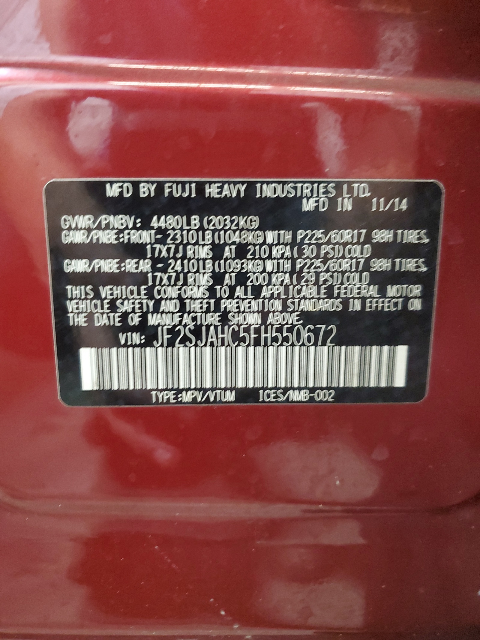 JF2SJAHC5FH550672 2015 Subaru Forester 2.5I Limited