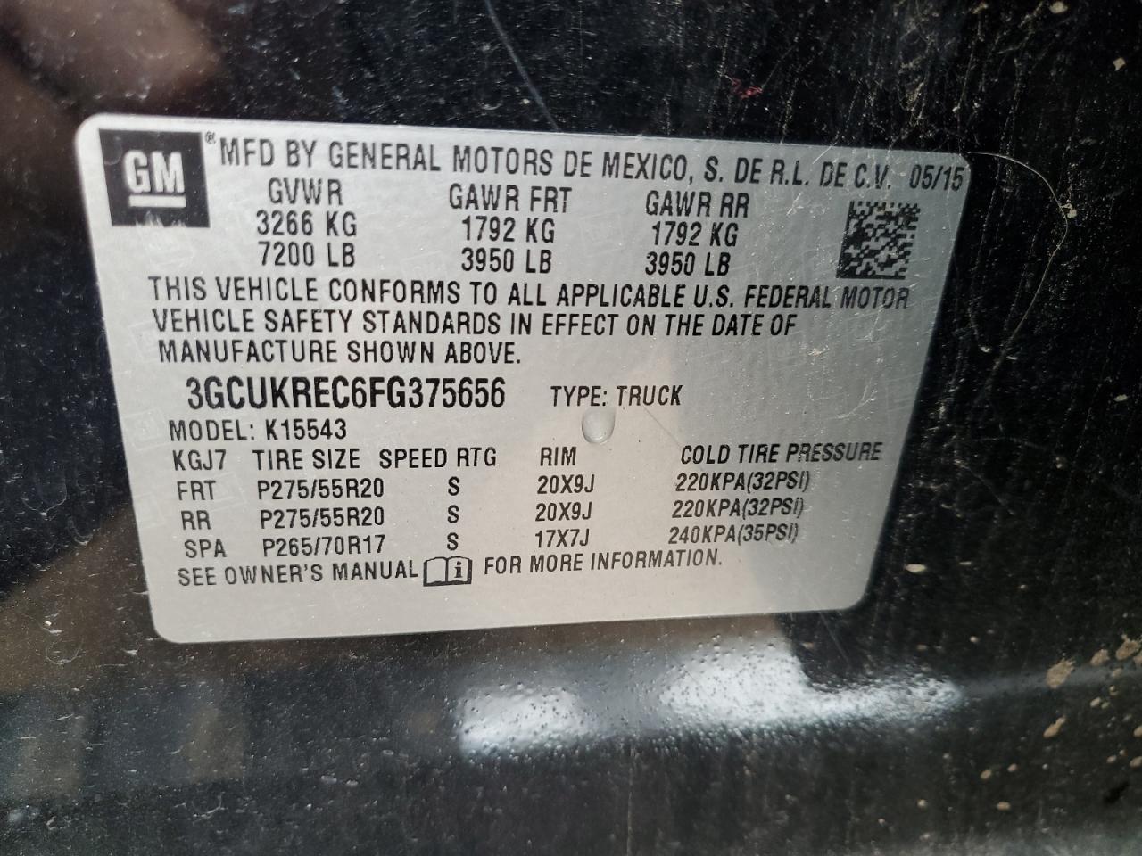 3GCUKREC6FG375656 2015 Chevrolet Silverado K1500 Lt