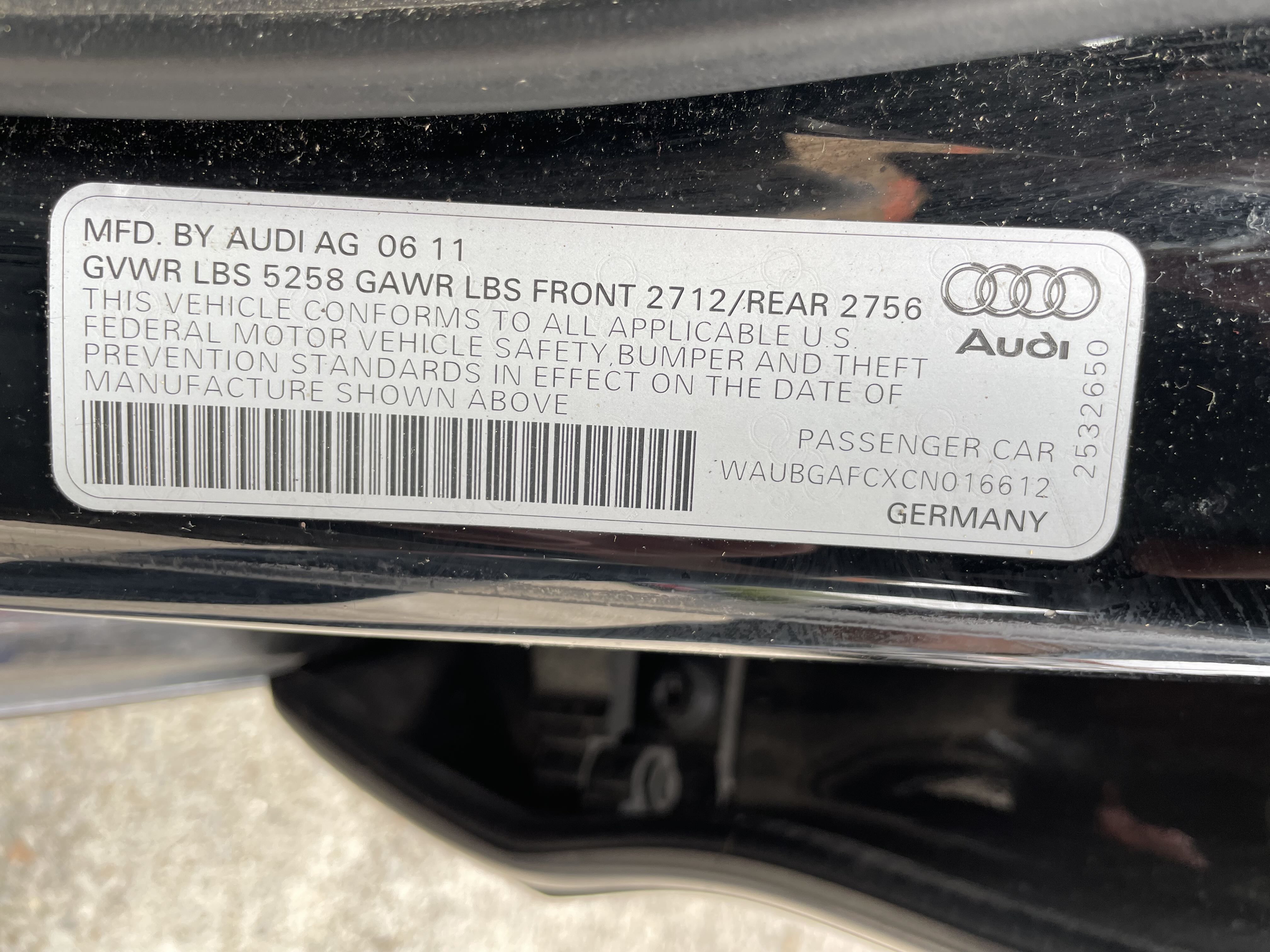 2012 Audi A6 vin: WAUBGAFCXCN016612