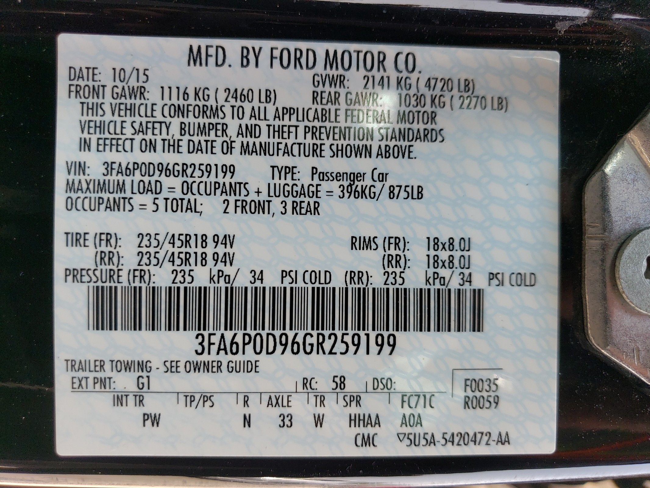 3FA6P0D96GR259199 2016 Ford Fusion Titanium