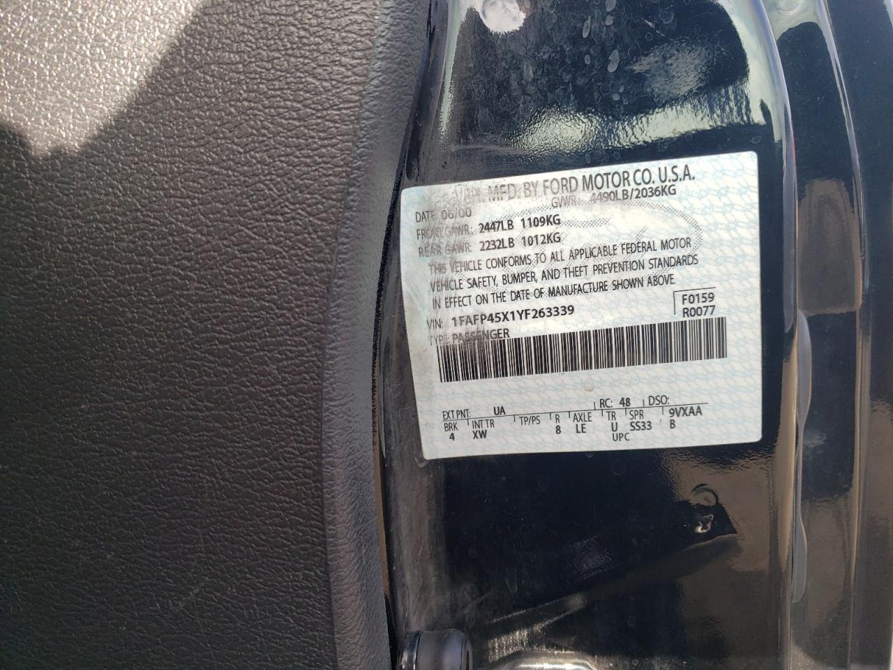 2000 Ford Mustang Gt VIN: 1FAFP45X1YF263339 Lot: 64715674