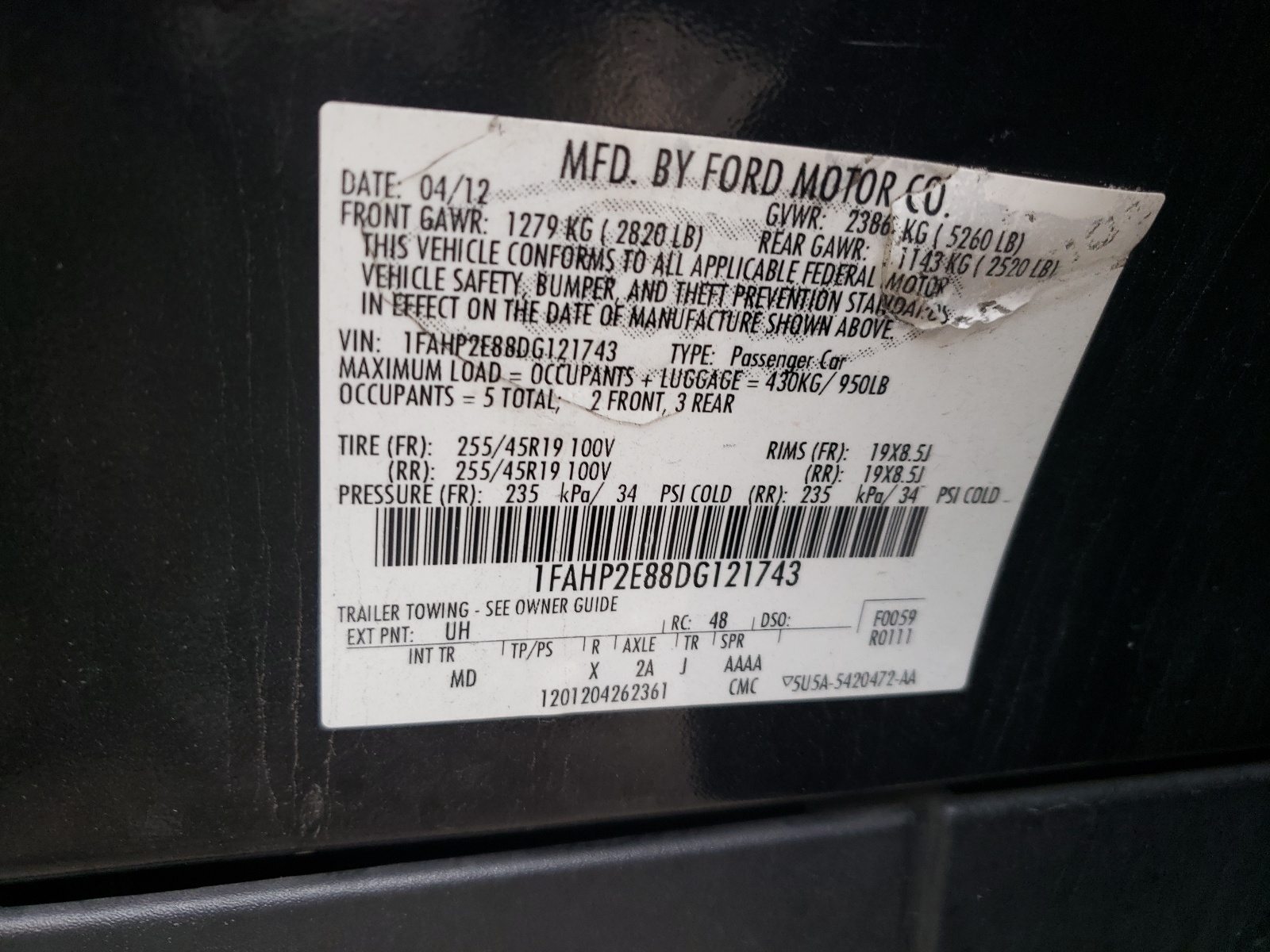 1FAHP2E88DG121743 2013 Ford Taurus Sel