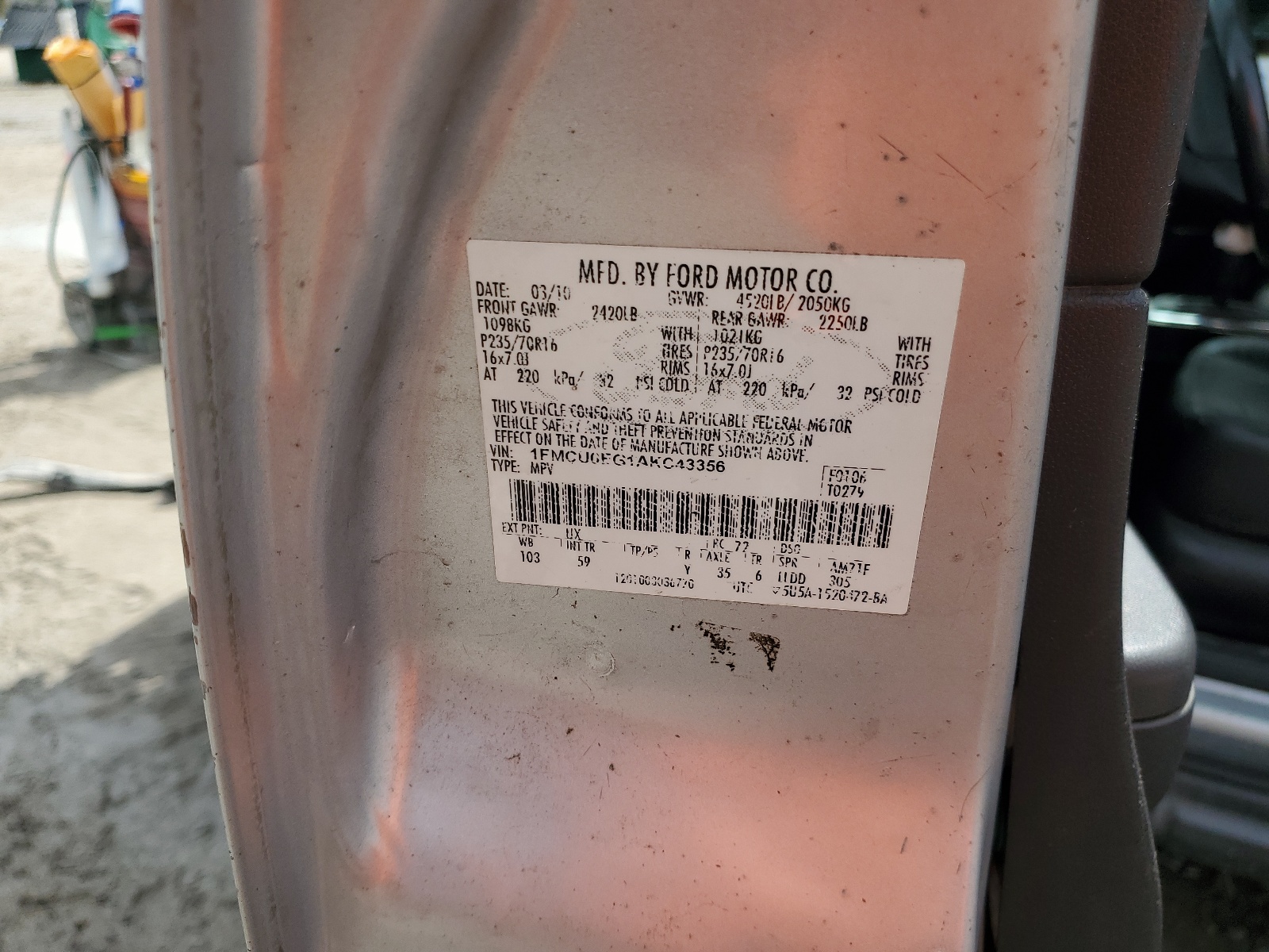 1FMCU0EG1AKC43356 2010 Ford Escape Limited