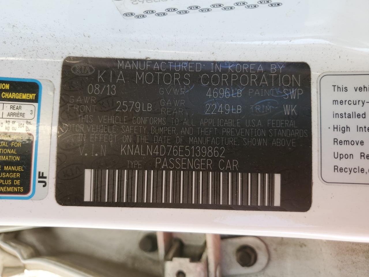 2014 Kia Cadenza Premium VIN: KNALN4D76E5139862 Lot: 64353874