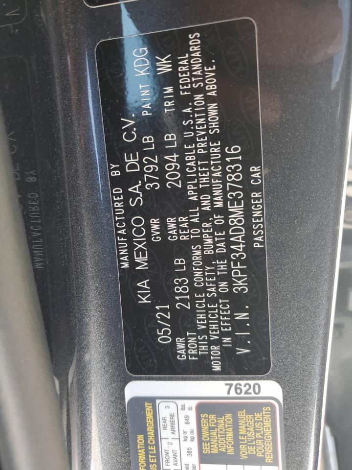 2021 Kia Forte Gt Line VIN: 3KPF34AD8ME378316 Lot: 64221294