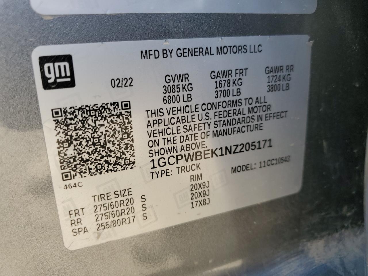 2022 Chevrolet Silverado Ltd C1500 Custom VIN: 1GCPWBEK1NZ205171 Lot: 65611524