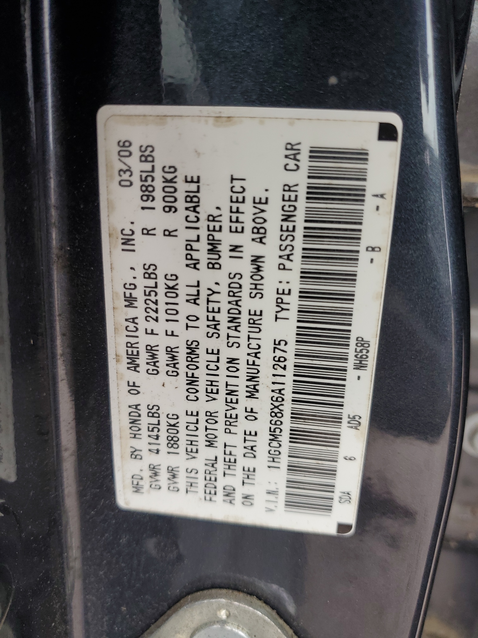 1HGCM568X6A112675 2006 Honda Accord Ex