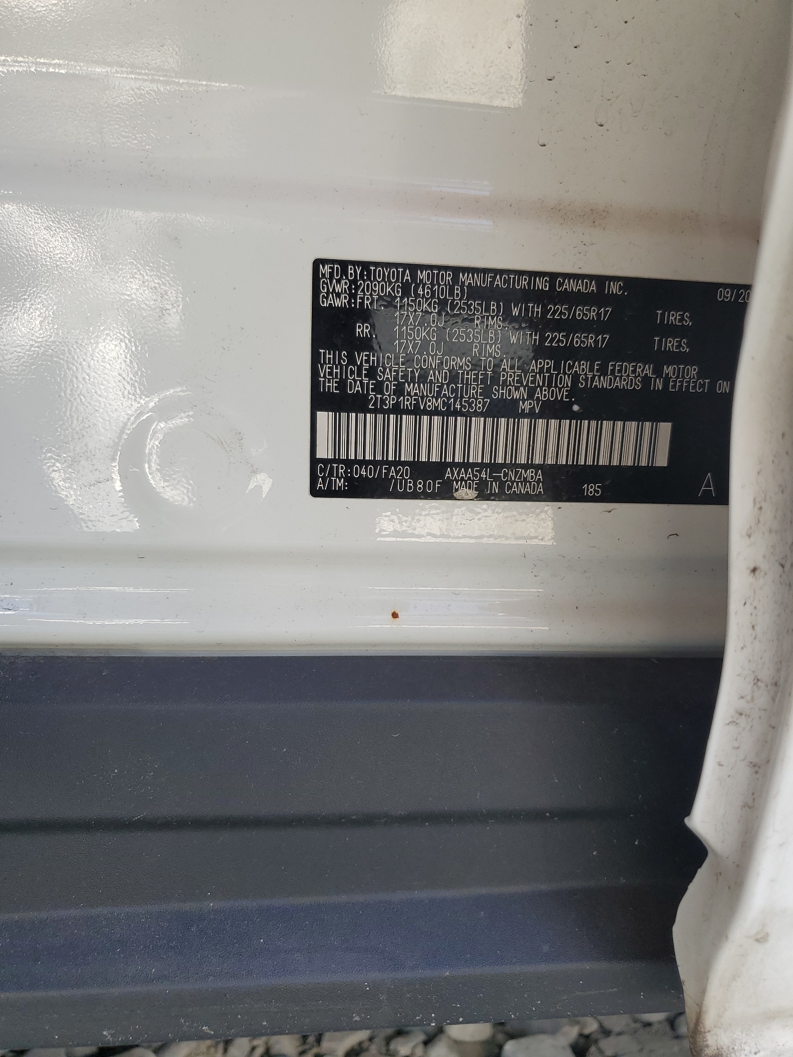 2T3P1RFV8MC145387 2021 Toyota Rav4 Xle