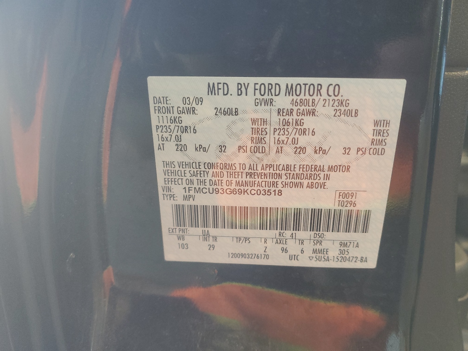 1FMCU93G69KC03518 2009 Ford Escape Xlt