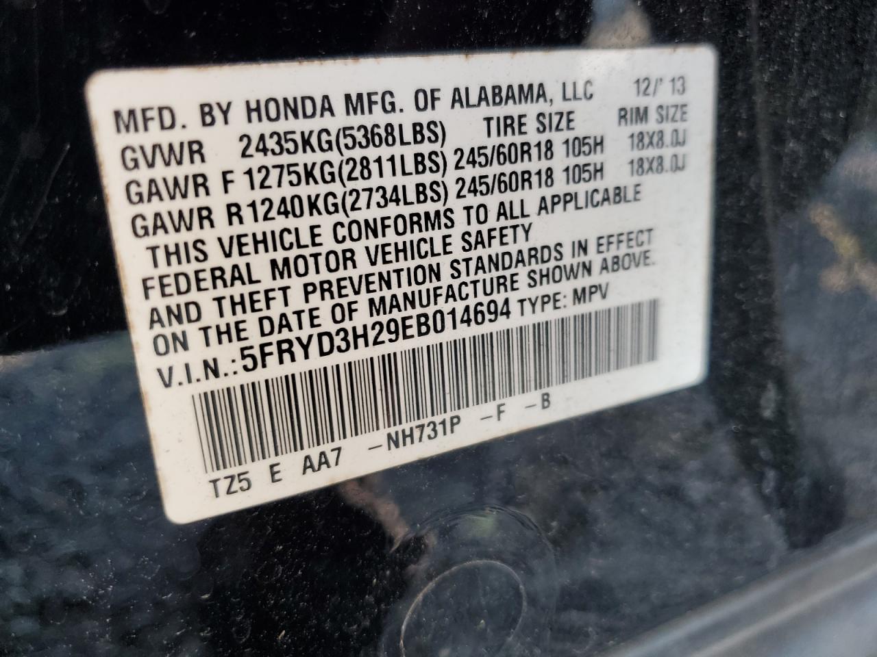 2014 Acura Mdx VIN: 5FRYD3H29EB014694 Lot: 63794274