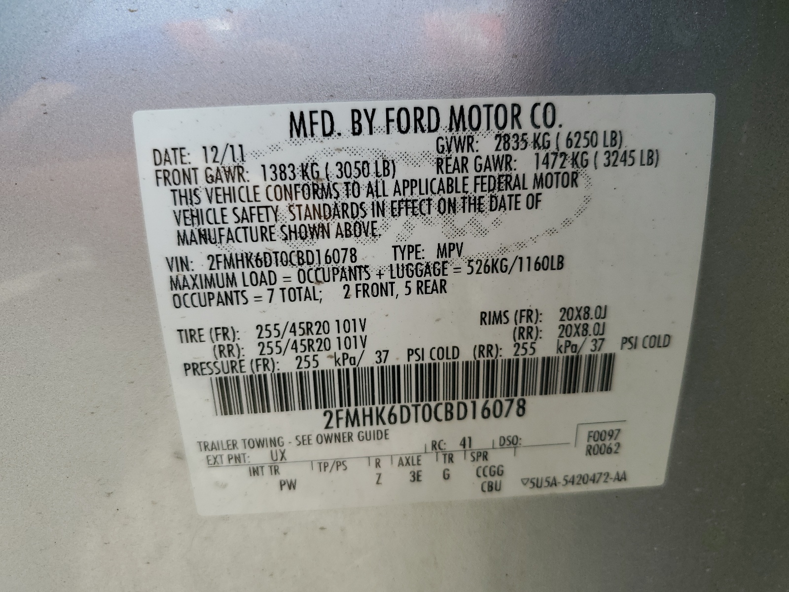 2FMHK6DT0CBD16078 2012 Ford Flex Limited