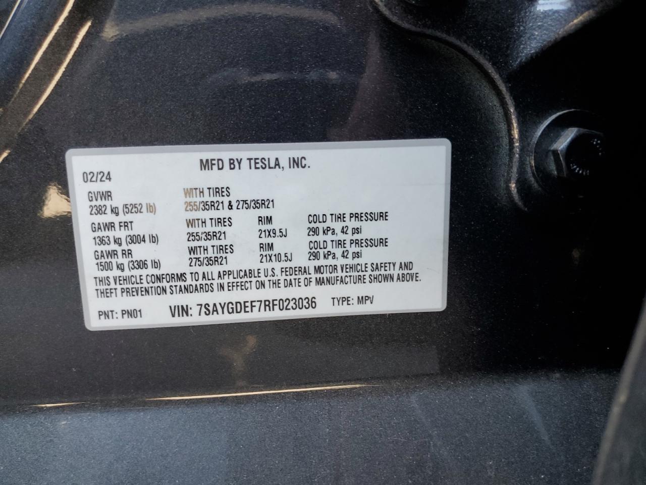 7SAYGDEF7RF023036 2024 Tesla Model Y