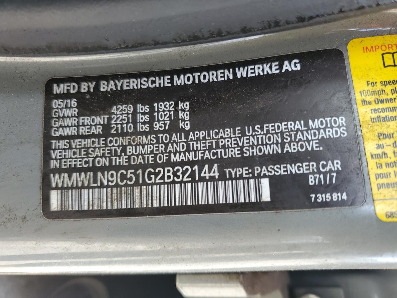 2016 Mini Cooper S Clubman VIN: WMWLN9C51G2B32144 Lot: 60769254