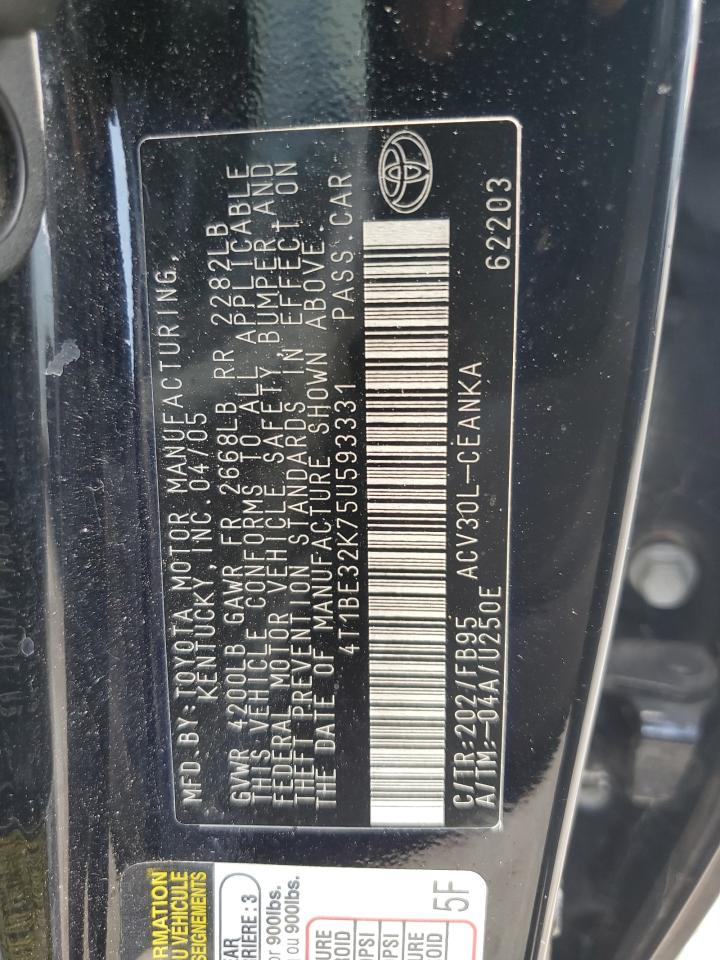 2005 Toyota Camry Le VIN: 4T1BE32K75U593331 Lot: 62934274