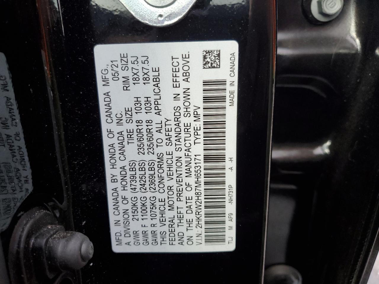 2HKRW2H87MH653171 Honda CRV CR-V EXL 15