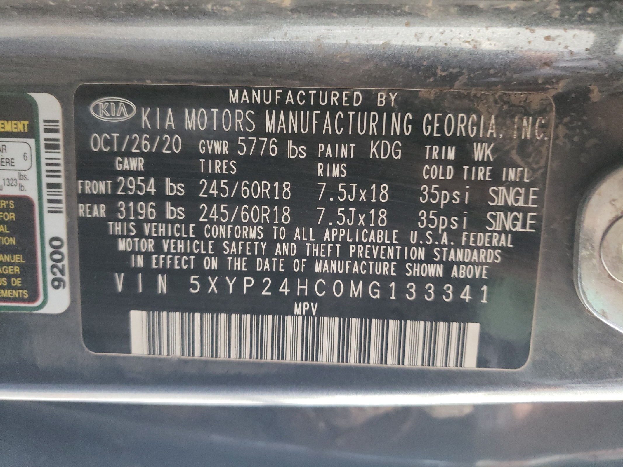 5XYP24HC0MG133341 2021 Kia Telluride Lx