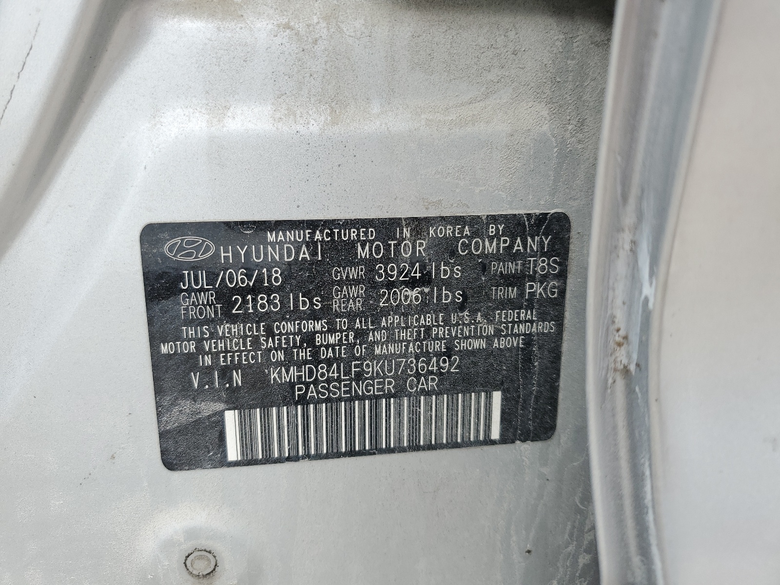 KMHD84LF9KU736492 2019 Hyundai Elantra Sel