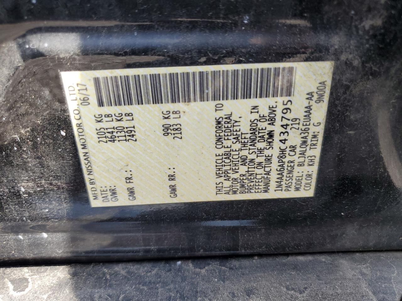 1N4AA6AP8HC434795 2017 Nissan Maxima 3.5S