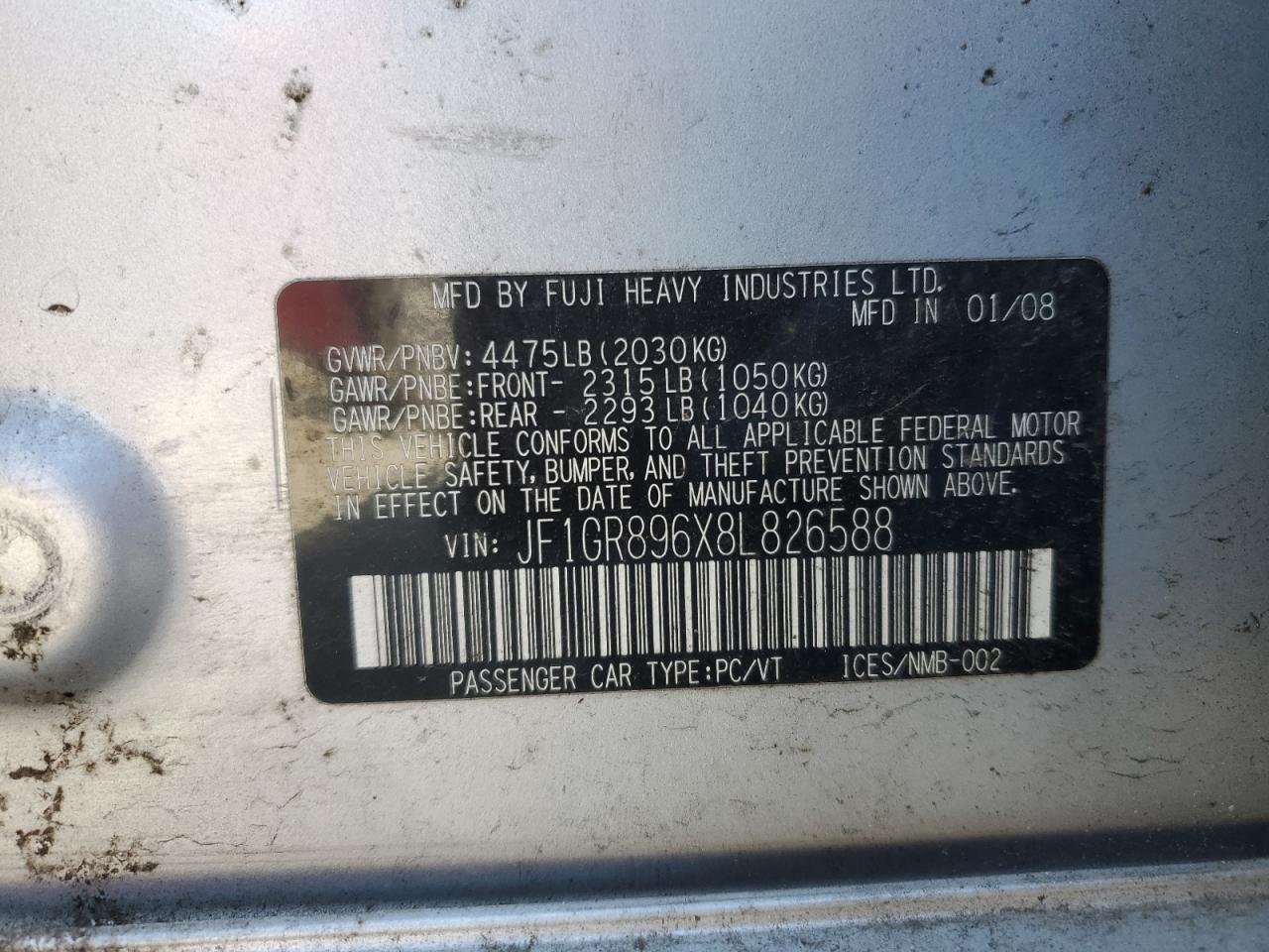 2008 Subaru Impreza Wrx Sti VIN: JF1GR896X8L826588 Lot: 63321734