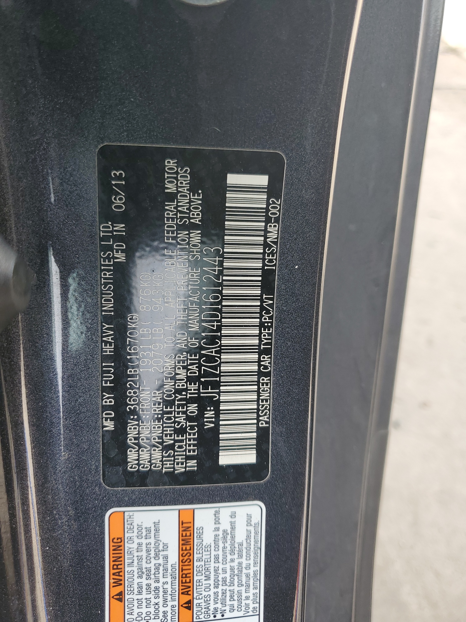 JF1ZCAC14D1612443 2013 Subaru Brz 2.0 Limited