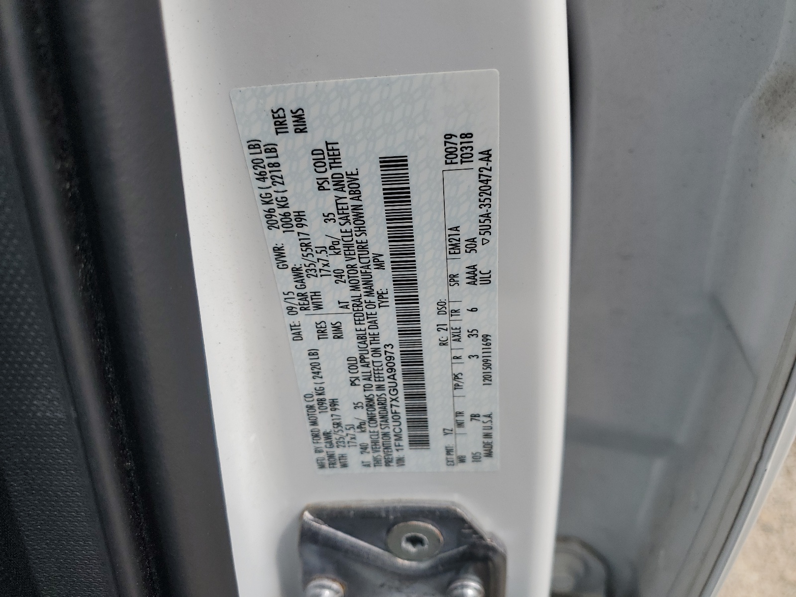 1FMCU0F7XGUA90973 2016 Ford Escape S