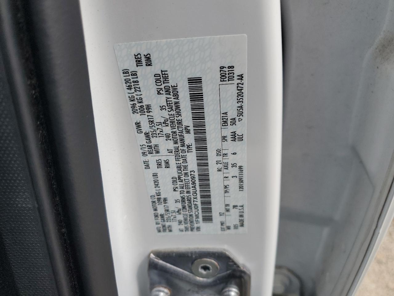 2016 Ford Escape S VIN: 1FMCU0F7XGUA90973 Lot: 63677244