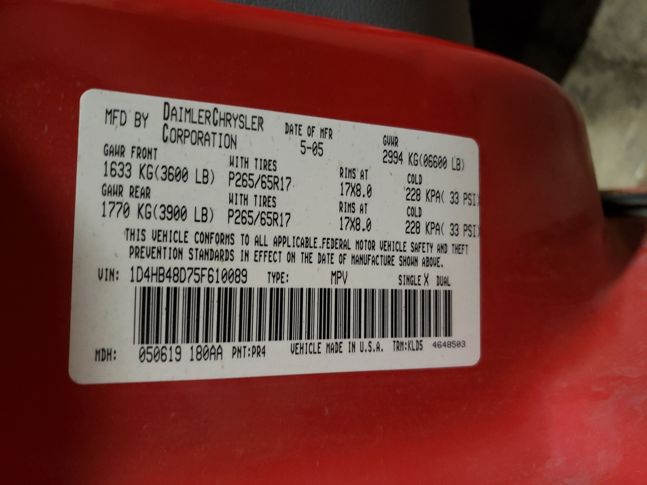 1D4HB48D75F610089 2005 Dodge Durango Slt