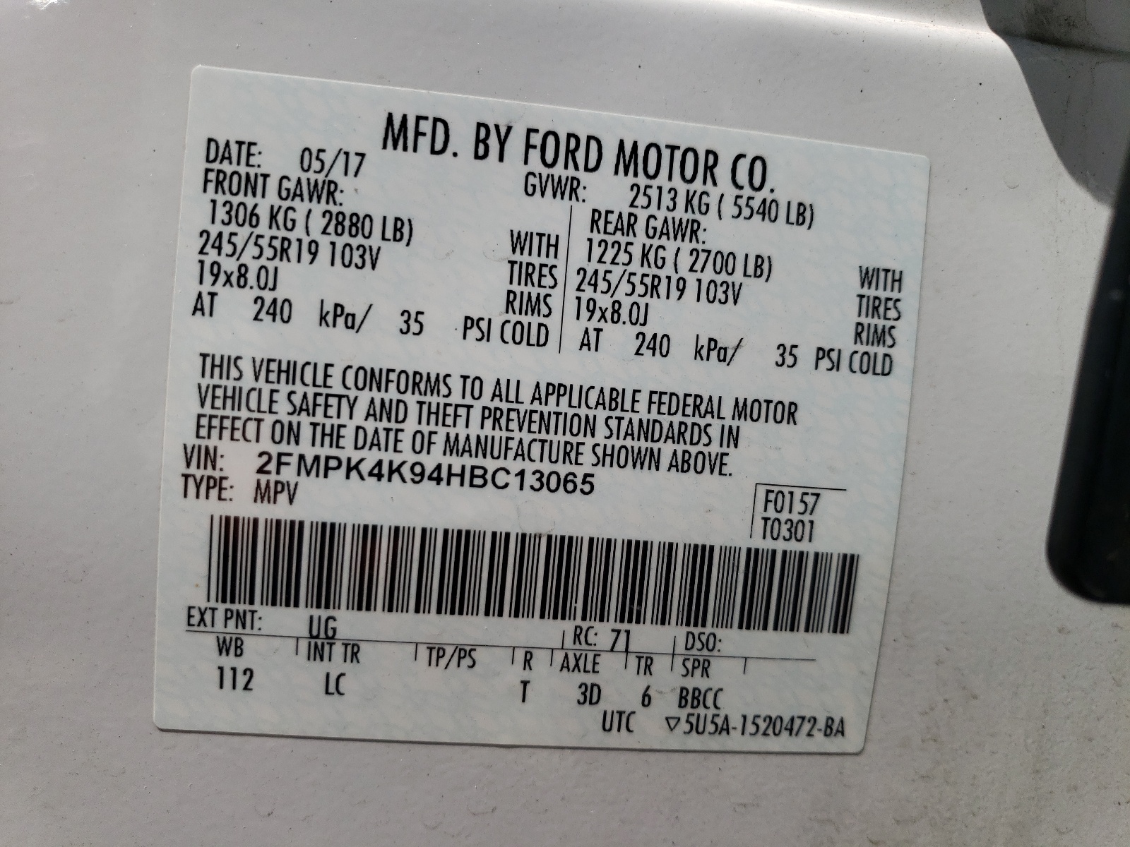 2FMPK4K94HBC13065 2017 Ford Edge Titanium