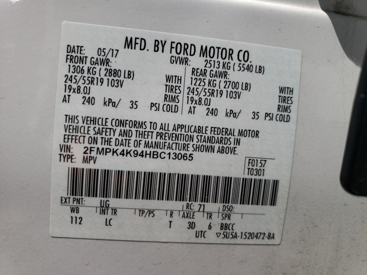 2017 Ford Edge Titanium VIN: 2FMPK4K94HBC13065 Lot: 63475034