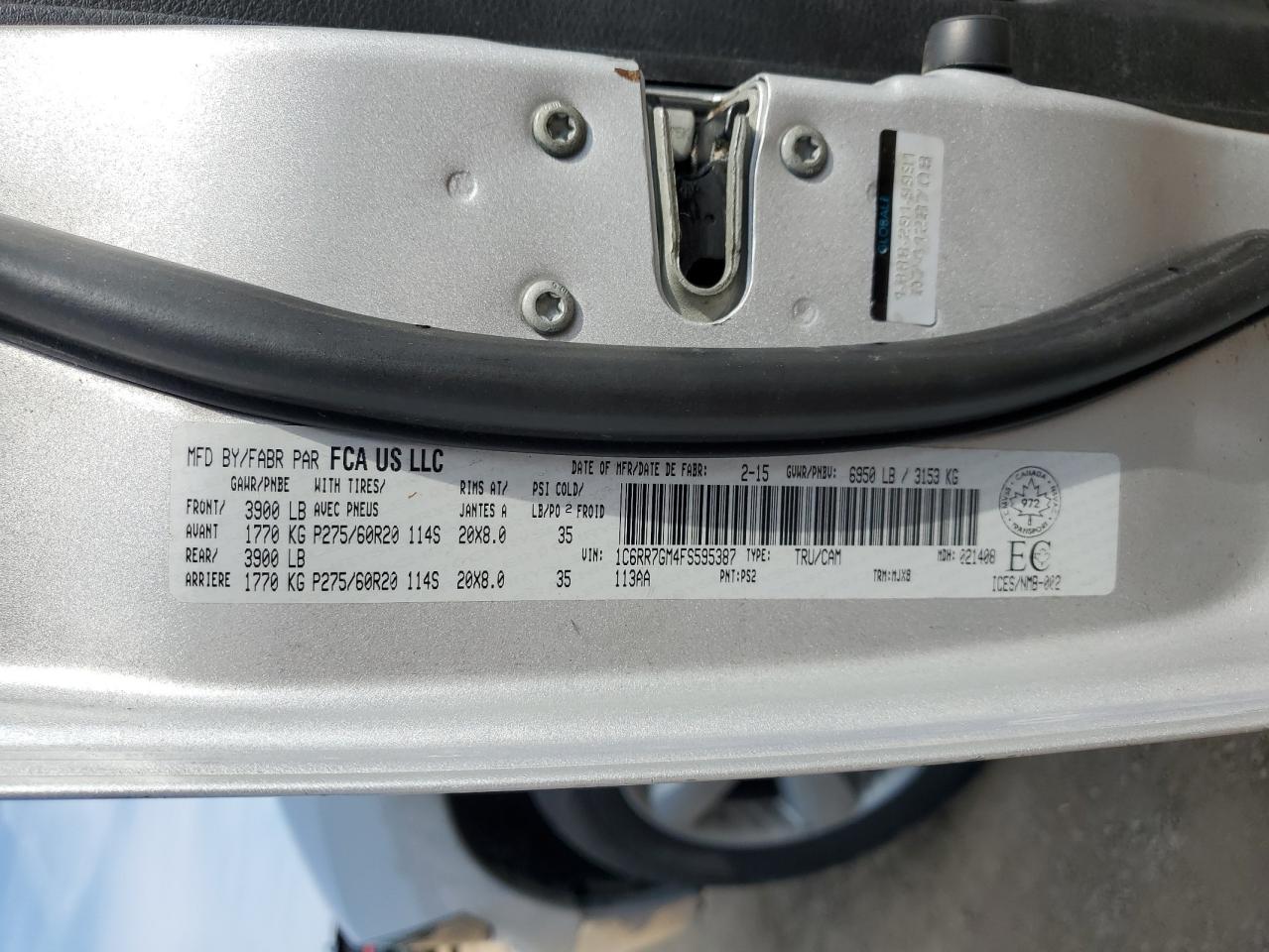 2015 Ram 1500 Slt VIN: 1C6RR7GM4FS595387 Lot: 59820494