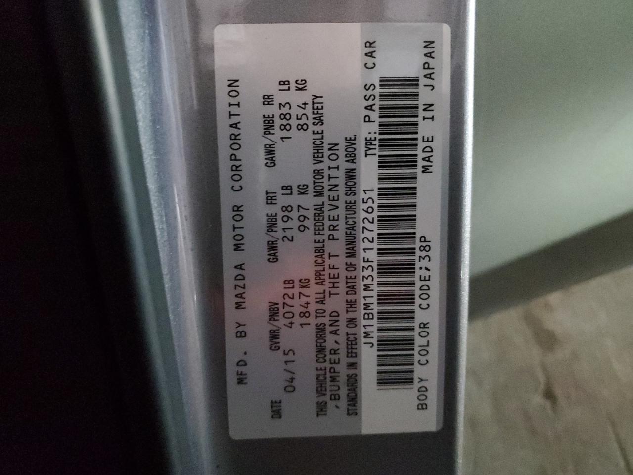 2015 Mazda 3 Grand Touring VIN: JM1BM1M33F1272651 Lot: 64722804