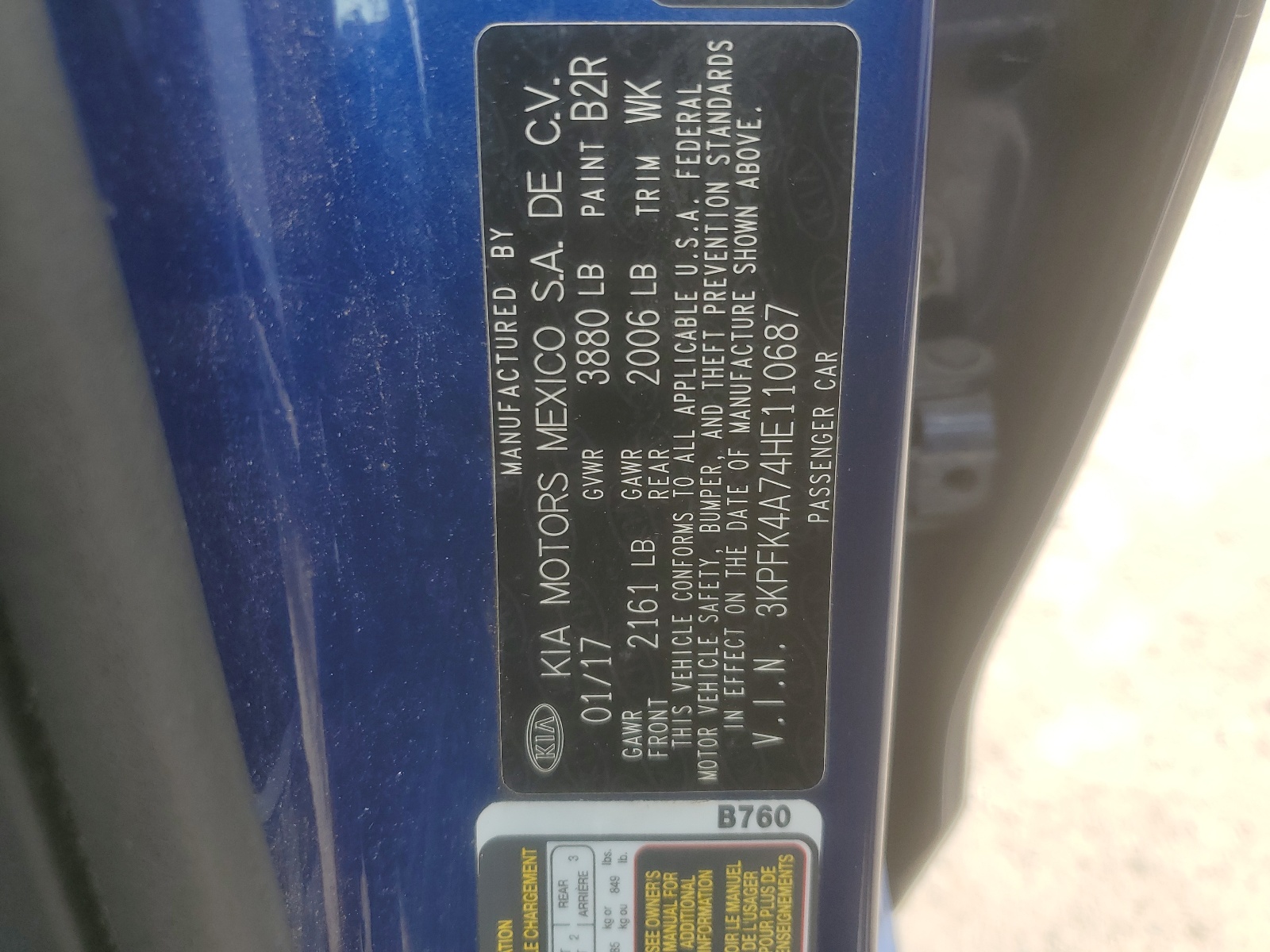 3KPFK4A74HE110687 2017 Kia Forte Lx