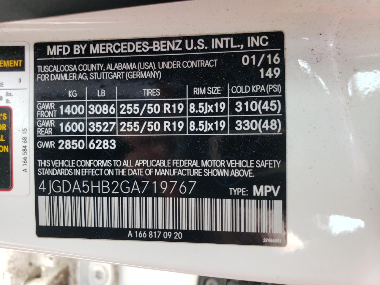 2016 Mercedes-Benz Gle 350 4Matic VIN: 4JGDA5HB2GA719767 Lot: 61095154