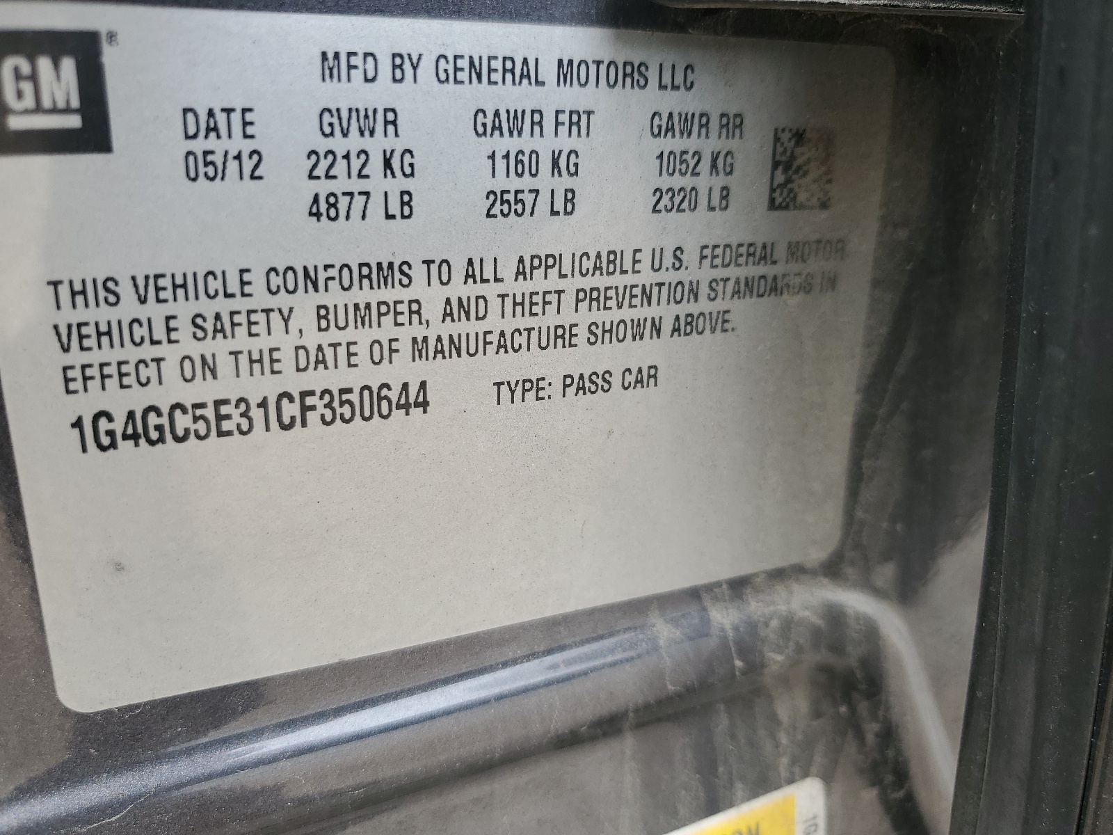 1G4GC5E31CF350644 2012 Buick Lacrosse