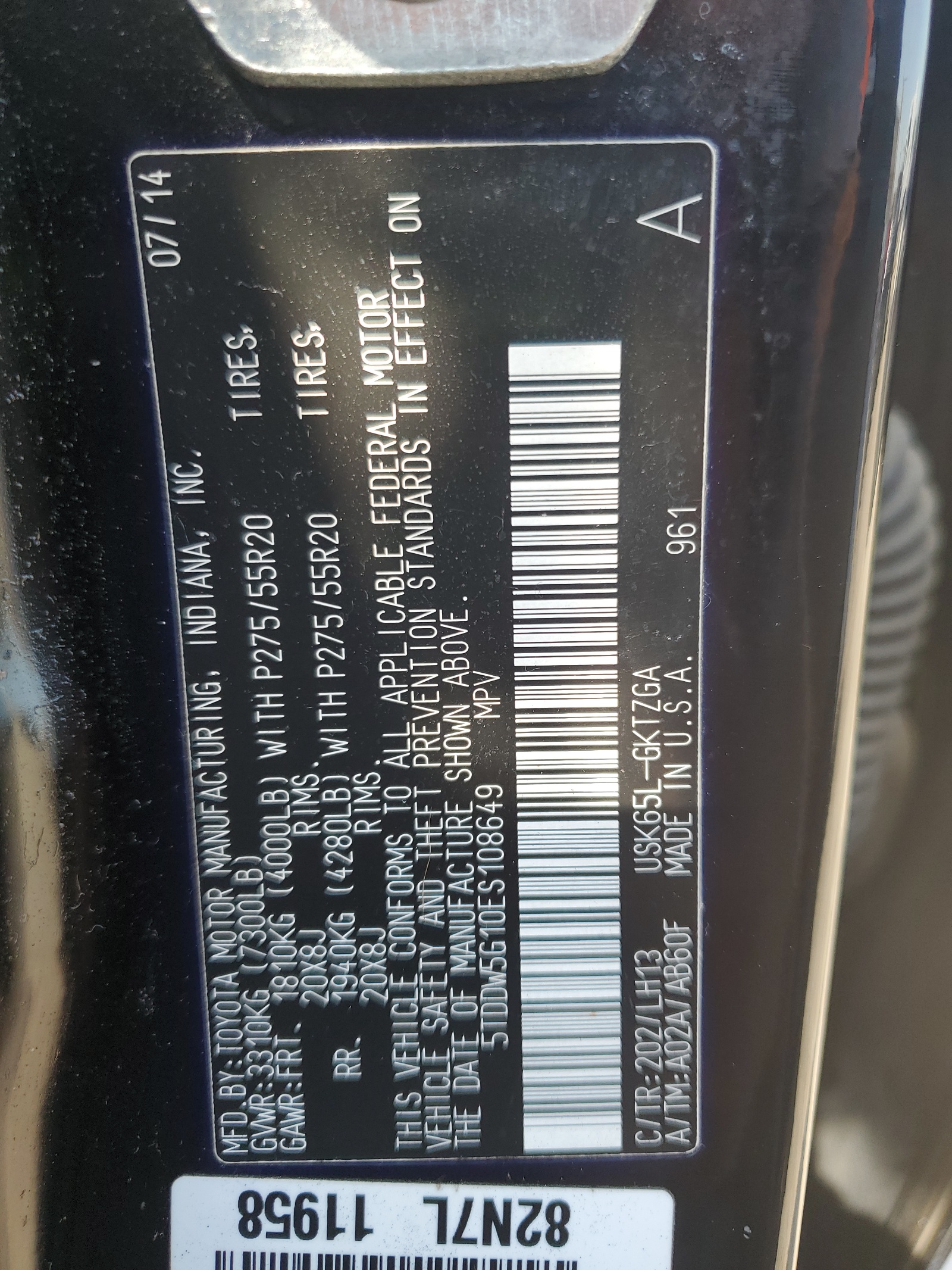 5TDDW5G10ES108649 2014 Toyota Sequoia Platinum