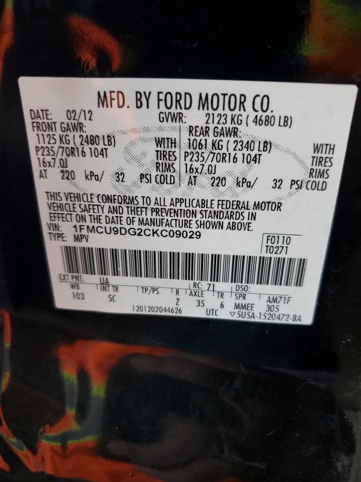 2012 Ford Escape Xlt VIN: 1FMCU9DG2CKC09029 Lot: 61574324