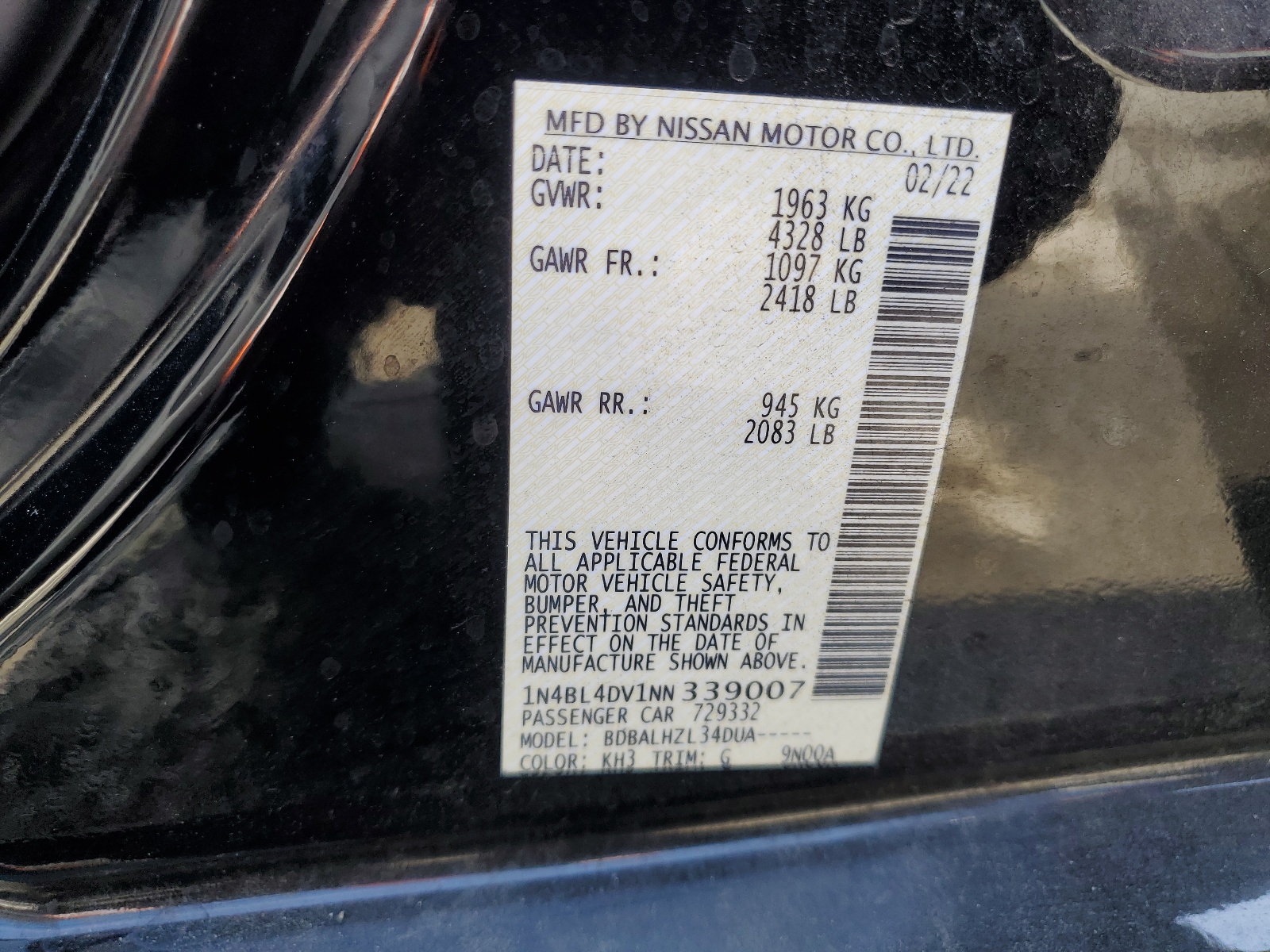 1N4BL4DV1NN339007 2022 Nissan Altima Sv