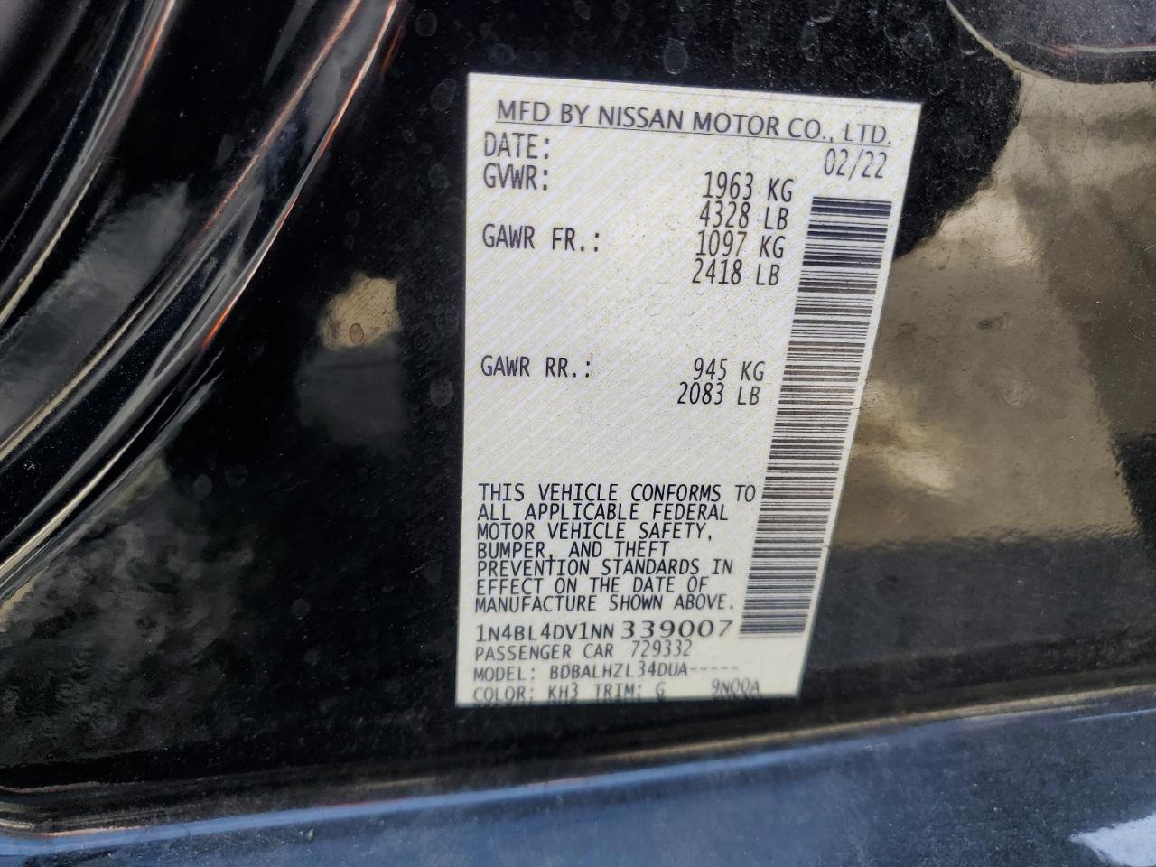 1N4BL4DV1NN339007 Nissan Altima SV 13