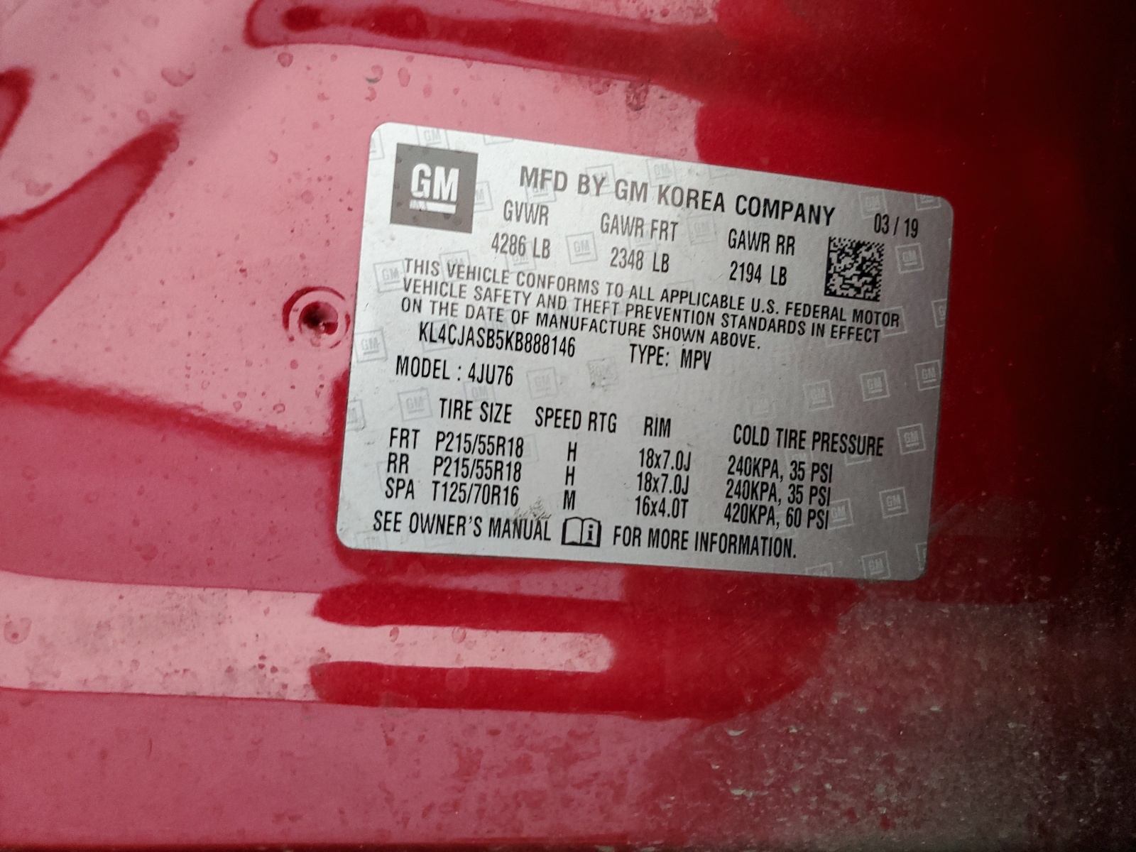 KL4CJASB5KB888146 2019 Buick Encore Preferred