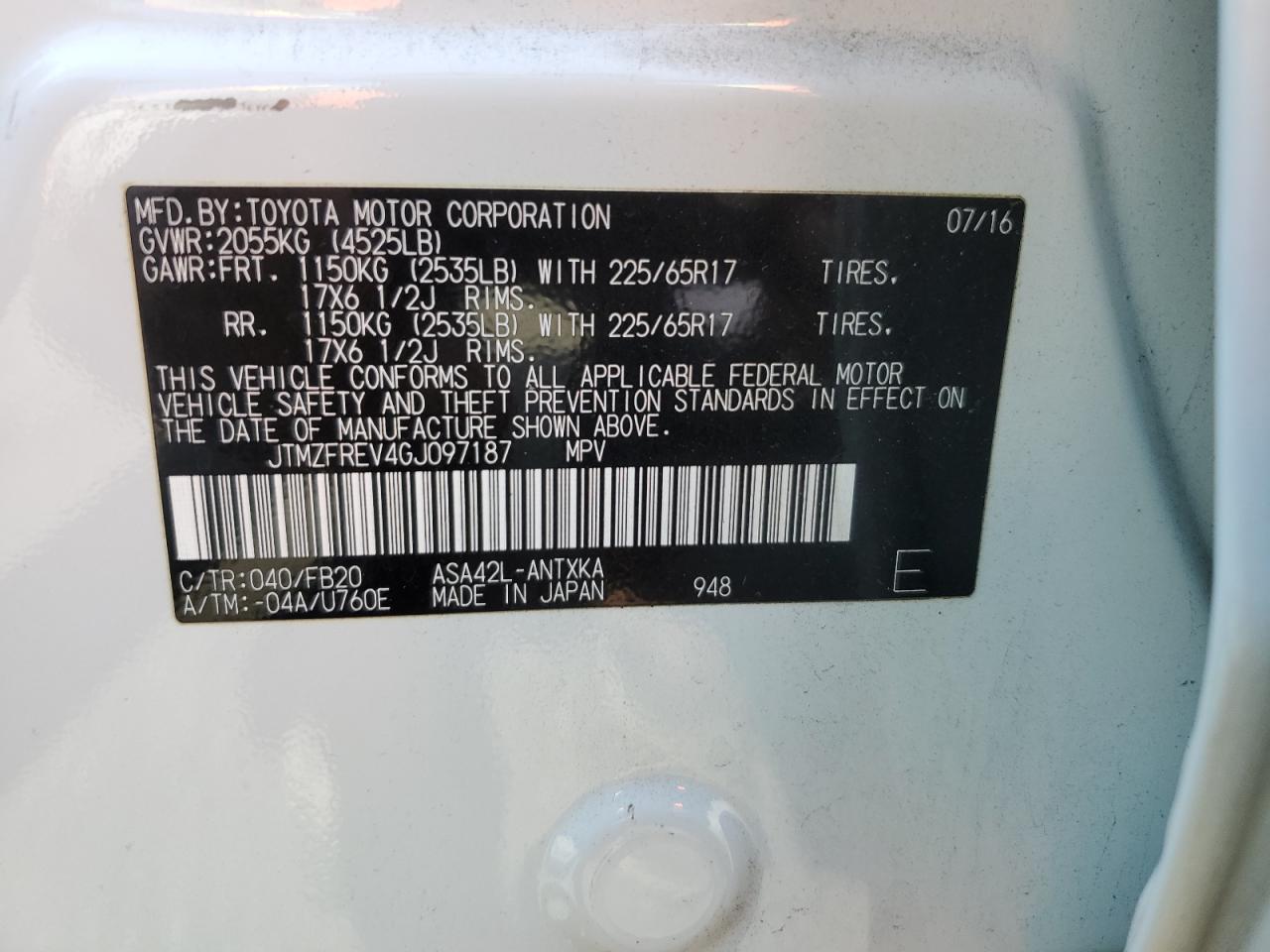 2016 Toyota Rav4 Le VIN: JTMZFREV4GJ097187 Lot: 64093504