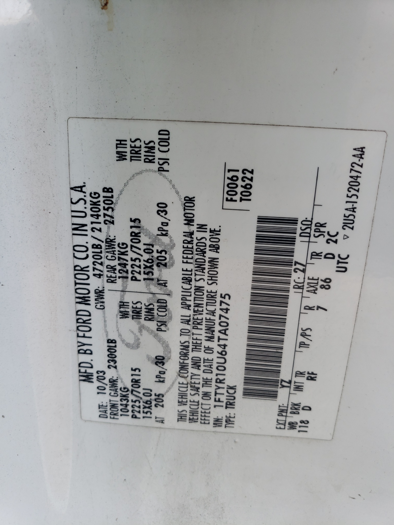 1FTYR10U64TA07475 2004 Ford Ranger