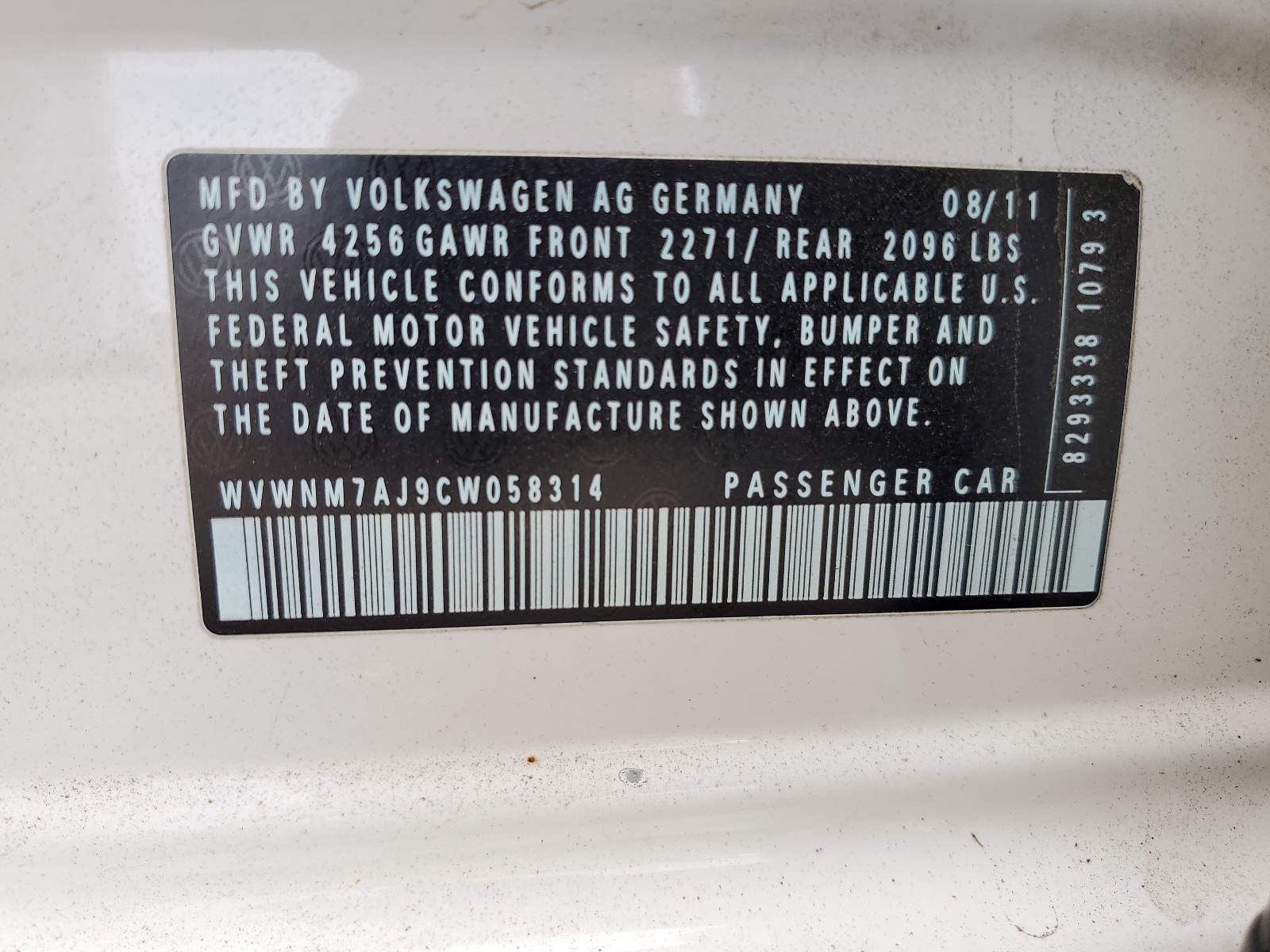 WVWNM7AJ9CW058314 2012 Volkswagen Golf