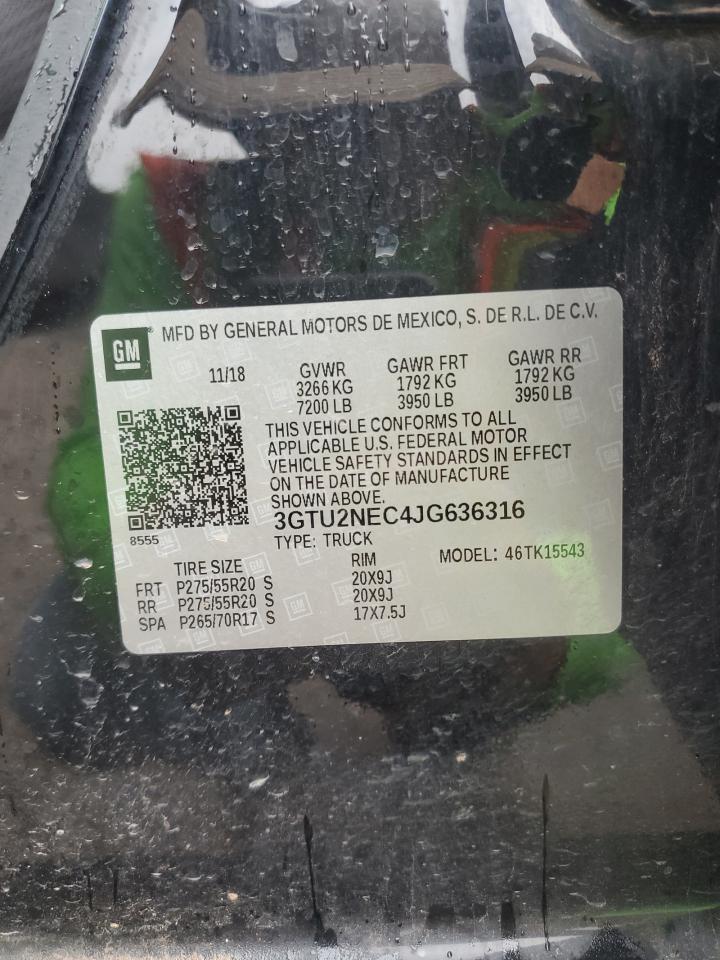 2018 GMC Sierra K1500 Slt VIN: 3GTU2NEC4JG636316 Lot: 63201584