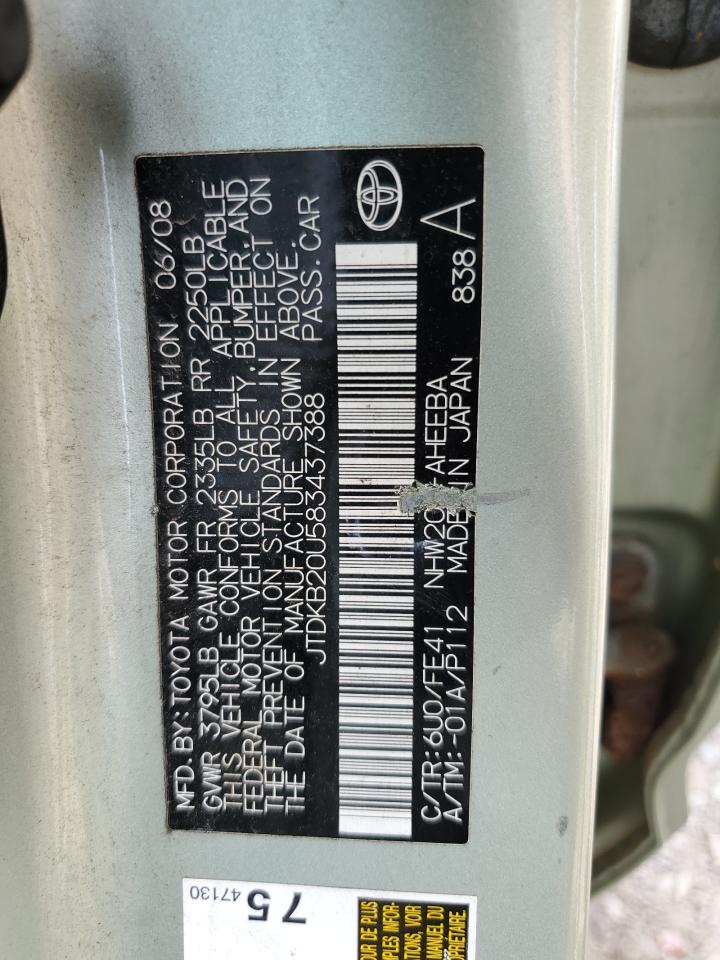 JTDKB20U583437388 2008 Toyota Prius