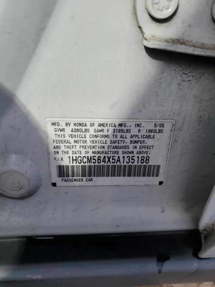 2005 Honda Accord Lx VIN: 1HGCM564X5A135188 Lot: 65540594