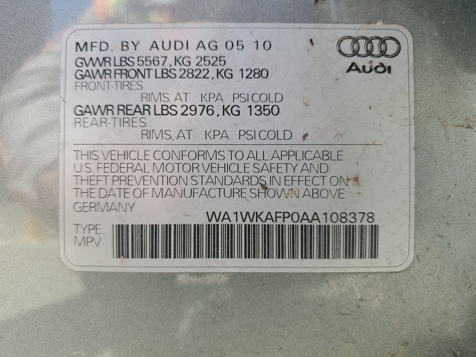 WA1WKAFP0AA108378 2010 Audi Q5 Prestige